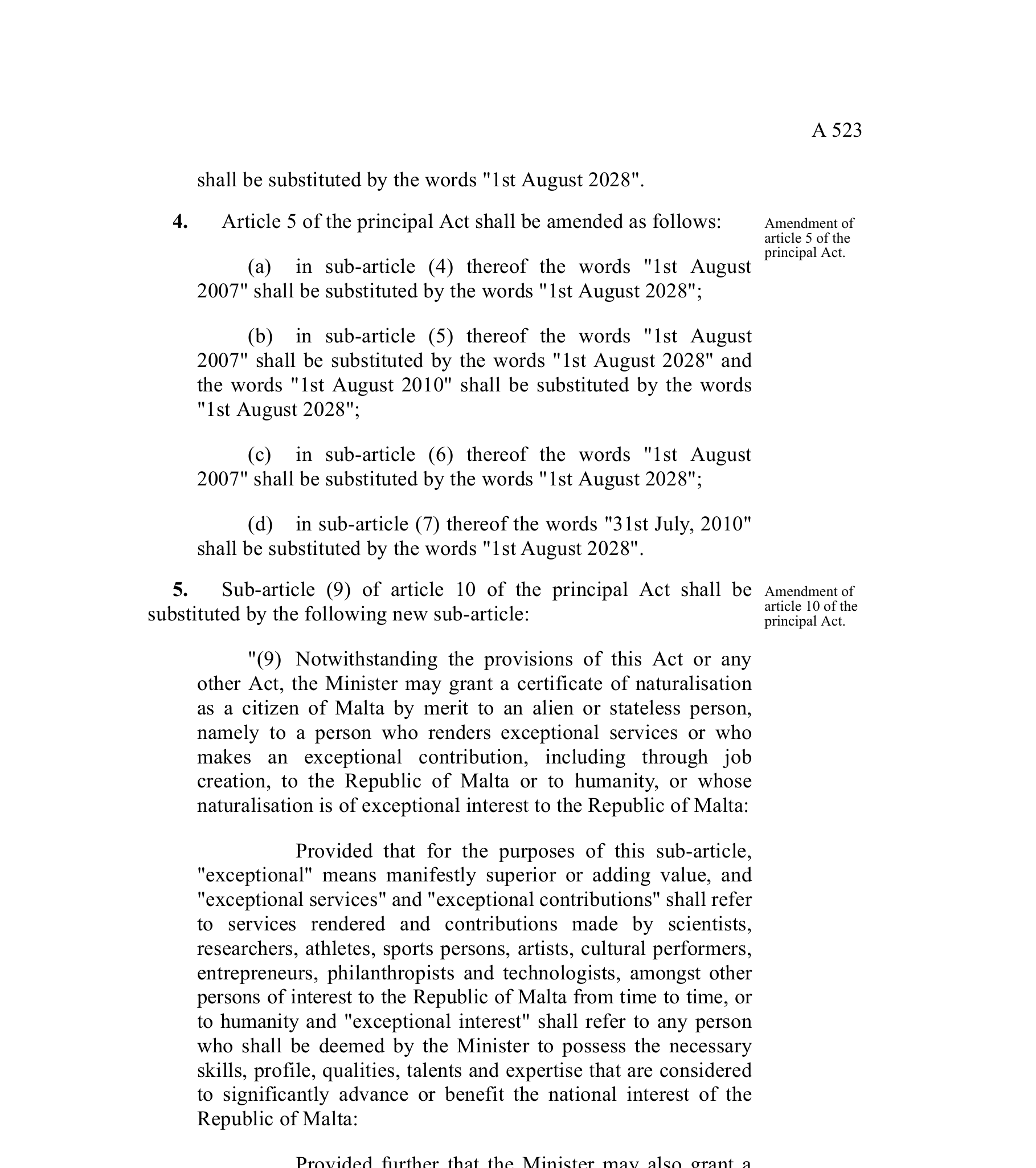 Maltese Citizenship Amendment Act 2025 关于 Merit Naturalisation 的法律条款