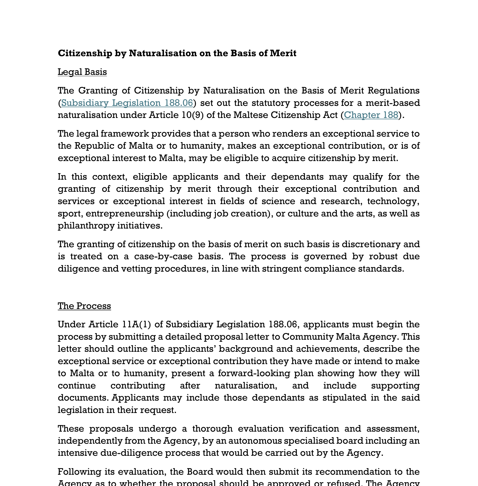 Citizenship by Naturalisation on the Basis of Merit 官方说明